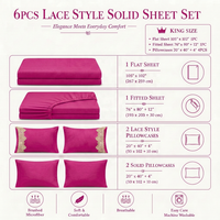 Parure de draps ajustés 6 pièces en dentelle, toucher doux, taille Queen, style cadeau de mariage, respirante et douce pour la peau
