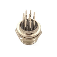 Conector Circular Metálico GX16 M16 de 8 Pines, Macho, para Montaje en Panel, con Pin Sólido Largo Mecanizado y Placa PCB Plateada, Tipo Through Hole