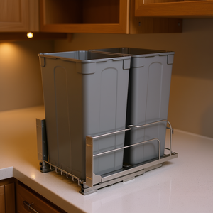 Contenedor de Basura Doble Extraíble Gris de 50 Qt X2, Cubo de Basura para Cocina con Cierre Suave para Almacenamiento en Gabinete - Product Image 2