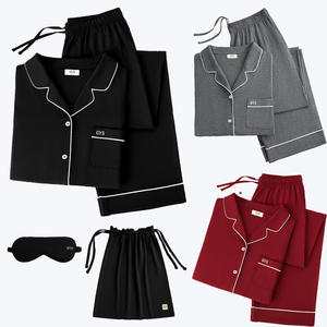 Produttori di Pigiami Personalizzati, Set Pigiama Classico in Bambù con Sacchetti per Imballaggio e Mascherina per Occhi, Set Pigiama per Donne - Product Image 1