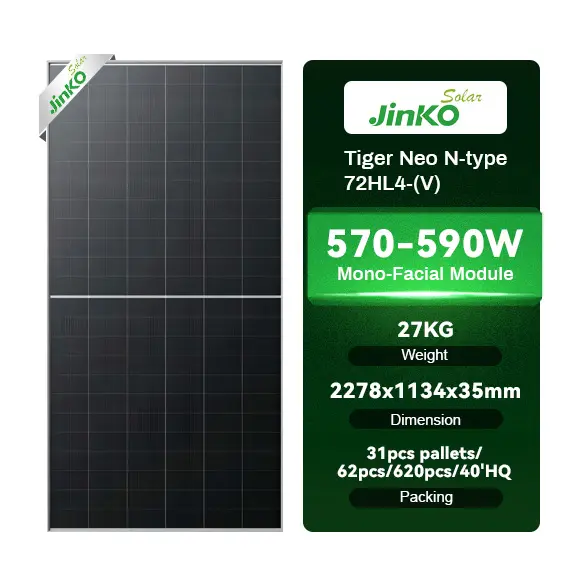 Jinko Chất Lượng Cao Năng Lượng Mặt Trời Bảng Điều Khiển 610 620 630 Watts n-Loại Mono Bifacial Topcon Hiệu Quả Cao Tuv Chứng Nhận Thủy Tinh Năng Lượng Hệ Thống