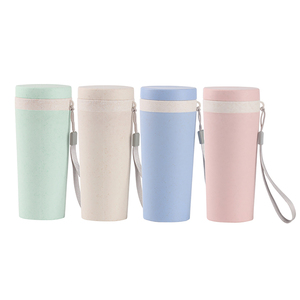 แก้วกาแฟเก็บความร้อนสองชั้นแบบขายส่ง ขนาด 12 ออนซ์ ขวดน้ำทำจากฟางข้าวสาลี สำหรับเดินทาง ปิกนิก ตั้งแคมป์ พร้อมสายสะพาย - Product Image 1