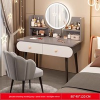 Table de maquillage moderne avec miroir LED blanc et tiroir en verre éclairé, chaise de maquillage pour salon commercial