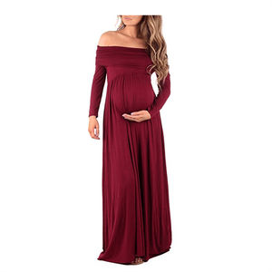 Femmes couleur unie à manches longues épaules dénudées longueur au sol photographie <span class=keywords><strong>robe</strong></span> dames <span class=keywords><strong>grossesse</strong></span> fête maternité photo shoot robes - Product Image 3