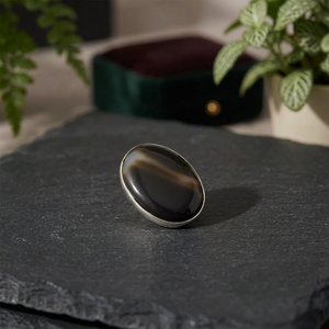 Anillo de Ágata Ovalado con Banda para Mujer, Engaste de Plata, Anillo Moderno con Piedra Preciosa de la India, Elegante y Delicado - Product Image 4
