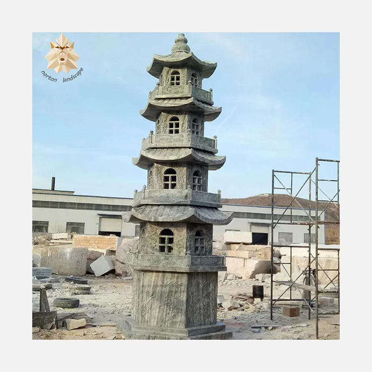 Lanternes de jardin en granit japonais, 5 étages,, naturelles, en pierre, pagode à vendre