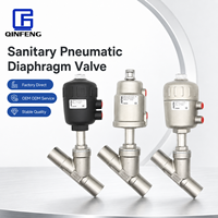 Vanne à siège incliné pneumatique en acier inoxydable sanitaire de type Y, personnalisée en usine, pour milieux huileux, avec extrémités à serrage