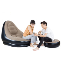 Mobilier moderne PVC gonflable simple remplissage d'air flocage Mobilier de salon lounge canapé chaise avec repose-pieds canapé-lit marron