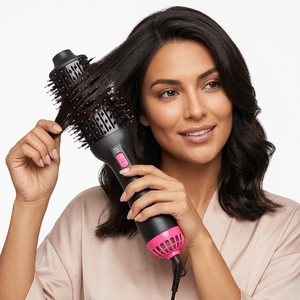 <span class=keywords><strong>Brosse</strong></span> à air chaud <span class=keywords><strong>1000W</strong></span>, double tension, 3 réglages de chaleur, poils en nylon, sèche-cheveux et styler pour tous types de cheveux - Product Image 2