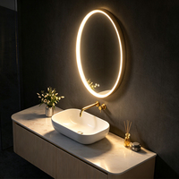 Espejo de Baño Vertical Ovalado con Marco Dorado, Retroiluminación LED, Antivaho, Táctil, de Pared, Espejo de Vanidad Moderno y Lujoso para Decoración de Baños