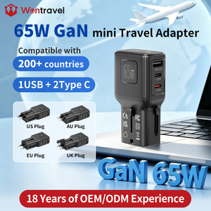 Wontravel 3 Ports Worldwide Nano <b>Universal</b> Travel <b>Adapter</b> 65W Fast Charge with 2 Simultaneous Ports - Product Image 1