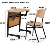 Ensemble de bureau et chaise d'école en bois à hauteur fixe, table d'étude avec panneau frontal et panier à fils, mobilier étudiant robuste et durable