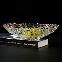 Plateau à fruits en verre texturé transparent, bord doré irrégulier, bol de service décoratif, plateau central pour table à manger, décoration intérieure
