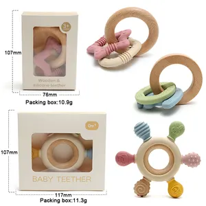 silikon-beißring baby-beißring holzring zahnspielzeug bpa-frei silikon holzbaby-beißring zahnspielzeug für babys 0-6 monate