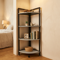 Étagère d'angle en bois à 4 niveaux avec design minimaliste pour salon, chambre à coucher, bureau