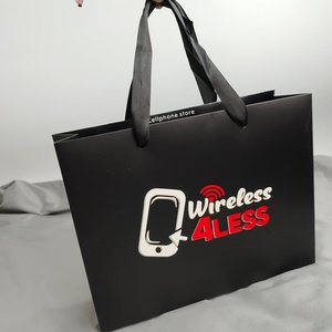 Sacs shopping en papier noir mat personnalisés, sacs cadeaux avec poignée en ruban satiné, impression de logo personnalisée pour l'emballage de produits électroniques en détail - Product Image 6