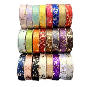 Оптовая продажа от производителя: Декоративная лента из полиэстера с мраморным узором и золотой фольгой для подарочной упаковки, высококачественная, для свадебных букетов - Product Image 1