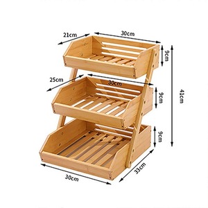 Bamboo Wood Three Layer Storage Rack Stackable <b>Kitchen</b> Countertop Vegetable Drainer Fruit Bread Organizer Rectangle Shape - Product Image 5