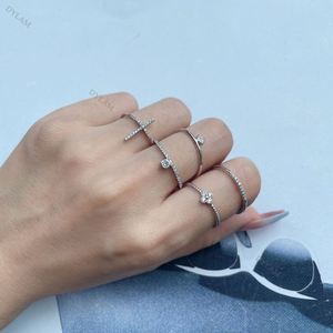 Dylam Basic Stackable Sterling <b>Silver</b> 925 Wedding Band Highly Polished Square CZ Small <b>Rings</b> Minimalist Style <b>Silver</b> <b>Ring</b> - Product Image 5