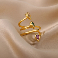 Bague en acier inoxydable plaqué or 18 carats avec triple pierre sertie de zircon CZ, design géométrique en fil, pour femme, cadeau, fête