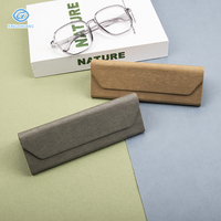 Étui à lunettes pliable triangulaire en cuir PU fait main, boîte de rangement pour lunettes de soleil avec logo personnalisé, couleur personnalisée