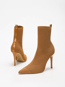 Bottines confortables en tricot de style occidental pour femmes, sans lacet extensible pour vêtements décontractés et de bureau, bottes de cowboy longues pour la saison d'automne - Product Image 3