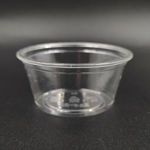 Les pots jetables compostables clairs de portion de PLA emportent la tasse ronde de sauce <span class=keywords><strong>bioplastique</strong></span> avec des couvercles - Product Image 1
