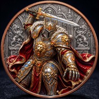 Koin Tembaga Murni 999 1&5 oz Seri Armor Abad Pertengahan Kartun Warna-warni Relief Tinggi UV 3D Edisi Kolektor