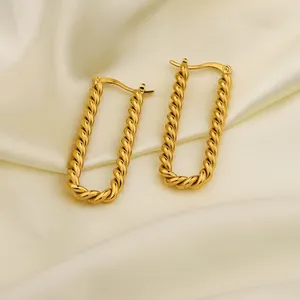 INS Rectangle Twisted Earring 18K gold 316L Stainless Steel Titanium Steel Non tarnished Lady Earring statement geometric Studs