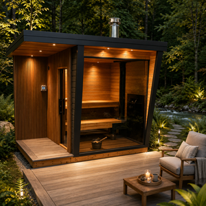 HG Custom Outdoor Room - Cabane en bois moderne en cèdre rouge et cèdre du Canada avec verre panoramique et poêle à bois - Product Image 2