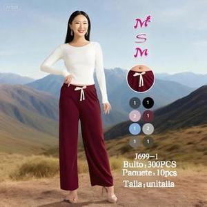 Pantaloni Larghi da Donna MsM in Maglia a Vita Alta con Coulisse, Vestibilità Ampia, Tinta Unita, Casual, Lunghezza Intera, per Autunno - Product Image 3