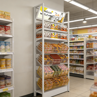 Présentoir Modulaire Métallique Tendance 2026 avec Panier à 4 Fils et Revêtement Époxy, Idéal pour Supermarchés et Magasins d'Alimentation, Robuste et Personnalisable