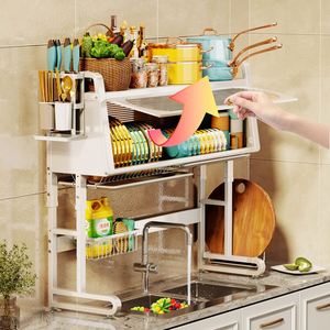2023 New Carbon Steel Three-Tier Standing Kitchen Sink Storage Rack Cabinet <b>Door</b> Counter Top Dishes Drainage - Product Image 1