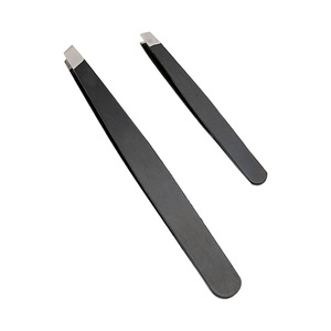 Lot de 2 pinces à sourcils en acier inoxydable, pinces noires pour arracher les poils, pinces à sourcils angulaires pour l'élimination de la barbe et - Product Image 3