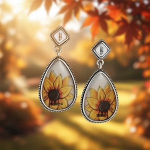 Pendientes colgantes vintage de plata tibetana con diseño de girasol para mujer, joyería de regalo, pendientes de aleación chapados en plata antigua - Product Image 2