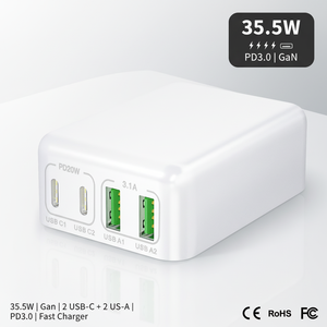 Cargador de Pared Ultra Delgado HNT 35.5W GaN, Bloque de Carga Rápida USB C de 4 Puertos, Enchufe Plegable para iPhone 16 15 <span class=keywords><strong>Samsung</strong></span> S24, Ideal para Viajes - Product Image 1