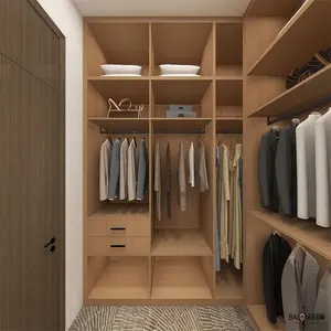 Armario moderno de puerta abierta de piso a techo, armarios modernos con acabado de melamina de madera, armarios modulares para dormitorio