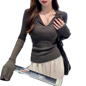Suéter de Punto con Cuello en V para Mujer, Primavera, <span class=keywords><strong>Nuevo</strong></span> Suéter con Forro Interior, Estilo Elegante y Rejuvenecedor. Camiseta de Manga Larga - Product Image 5