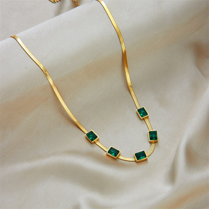 Emerald Sugar Cube Necklace And <b>Bracelet</b> <b>Set</b> Gold Tone Crystal Rhinestone Geometric Chain Women's Everyday Wear - Product Image 3