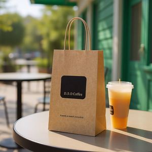 Bolsas de Papel Kraft de Grado Alimenticio con Logotipo Personalizado, Embalaje para Llevar, Bolsas de Papel Marrón Ecológicas y Duraderas con Asas - Product Image 2