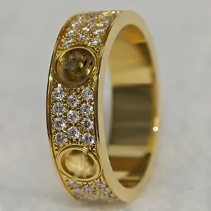 CGR055 18K Yellow Gold 6.5mm Love Ring Full Pave Real Natural Diamonds Ring for Wedding Engagement Women Men Proposal Ring