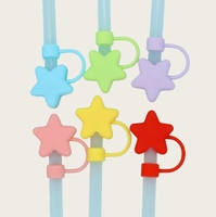 Vente en gros d'usine, designs mignons, pailles en silicone de 10 mm, bouchons, bricolage, couleurs vives, couvre-pailles en étoile 3D, accessoires de bar pour boire