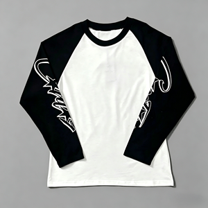 T-shirt Casual Oversize Personalizzata da <span class=keywords><strong>Uomo</strong></span> con Stampa Streetwear, Maglietta <span class=keywords><strong>a</strong></span> Maniche Lunghe con Inserti 100% Cotone Girocollo - Product Image 3