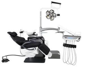 Cadeira odontológica luxuosa unidade odontológica S1 Rotativa Moda preta com ajuste de múltiplas posições sistema de comando por voz painel com tela sensível ao toque