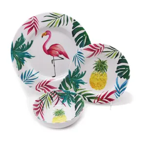 Hot Selling Welcome Set Summer Tropical Flamingo Pineapple Design Dishes Kitchenware Product Round Melamine Plates