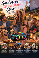 Boombox portable haute puissance avec lumières LED colorées, basses profondes et 2 micros sans fil pour karaoké et soirées