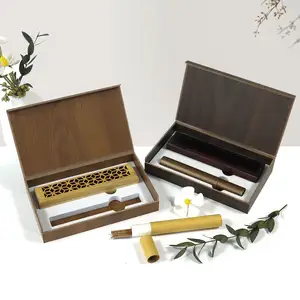 Benutzer definiertes Logo Großhandel China Luxus tragbare Holz Bambus Räucher stäbchen Verpackungs boxen Halter Weihrauch und Weihrauch brenner