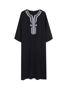 Túnica Marroquí Bordada <span class=keywords><strong>de</strong></span> <span class=keywords><strong>Lino</strong></span> <span class=keywords><strong>para</strong></span> Hombre 2026, Thobe Musulmán con Bolsillo Lateral, Túnica Tradicional Jibba Abaya, Ropa Masculina Jalabiya - Product Image 4