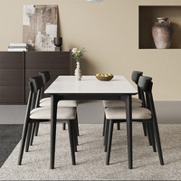 Table à manger rectangulaire moderne minimaliste en bois massif de frêne blanc de style chinois avec plateau en pierre et ensemble de chaises pour petit appartement