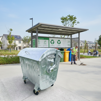 Conteneur à déchets métallique empilable de 1100 L en acier galvanisé à chaud sur roues pour espaces publics extérieurs